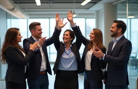 Business team celebrating secure and fast network setup
